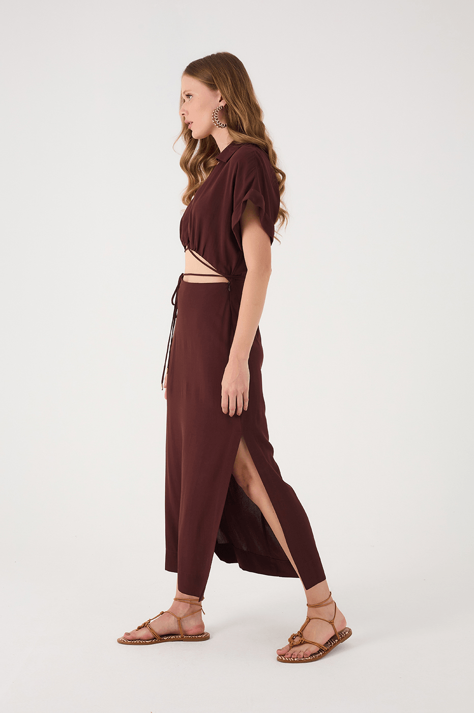 Our Brown Caffeine Cut-Out Wrap Bodice Midi Dress