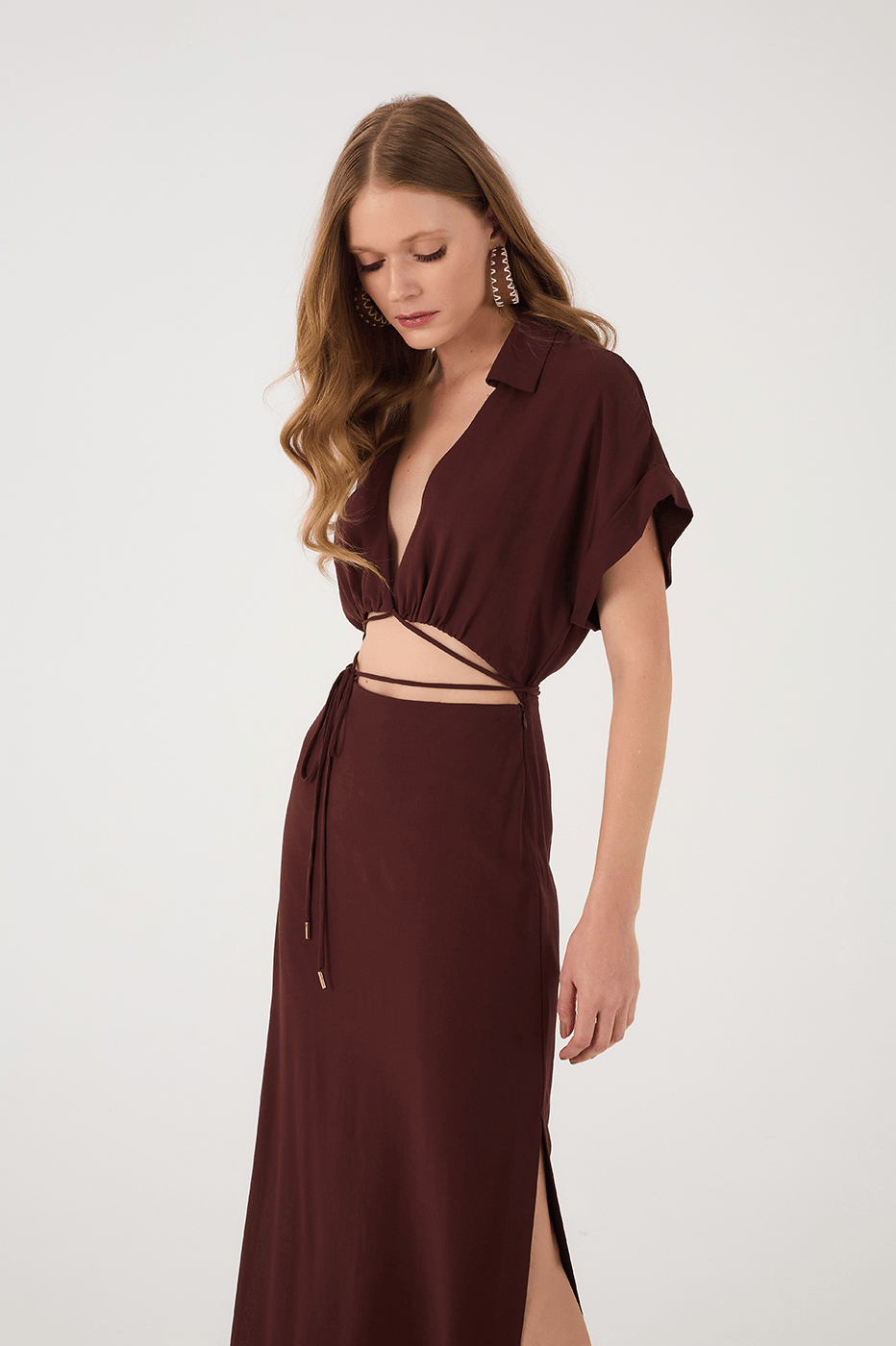 Our Brown Caffeine Cut-Out Wrap Bodice Midi Dress