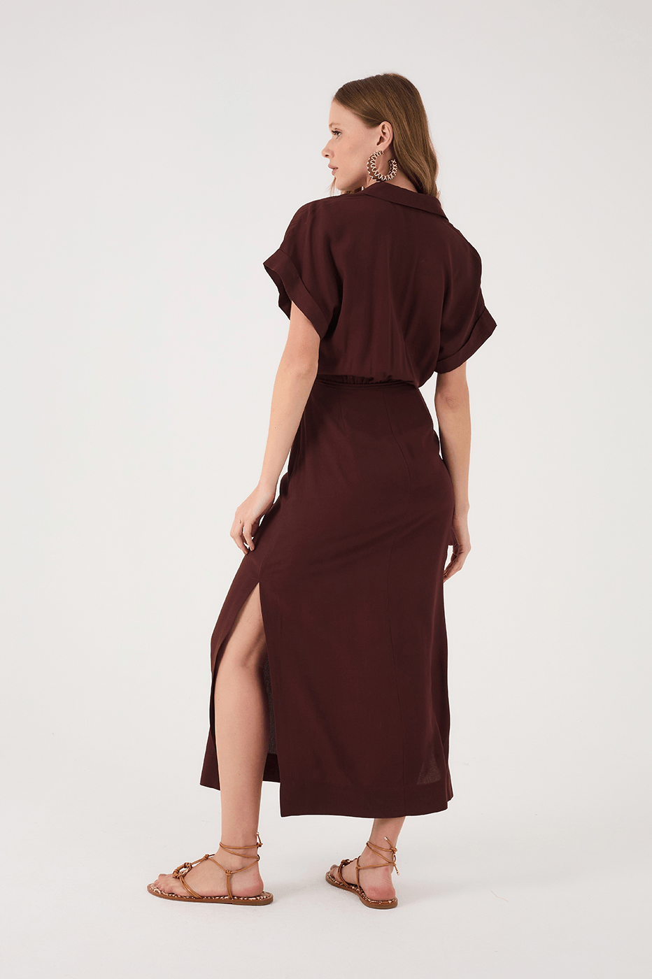 Our Brown Caffeine Cut-Out Wrap Bodice Midi Dress