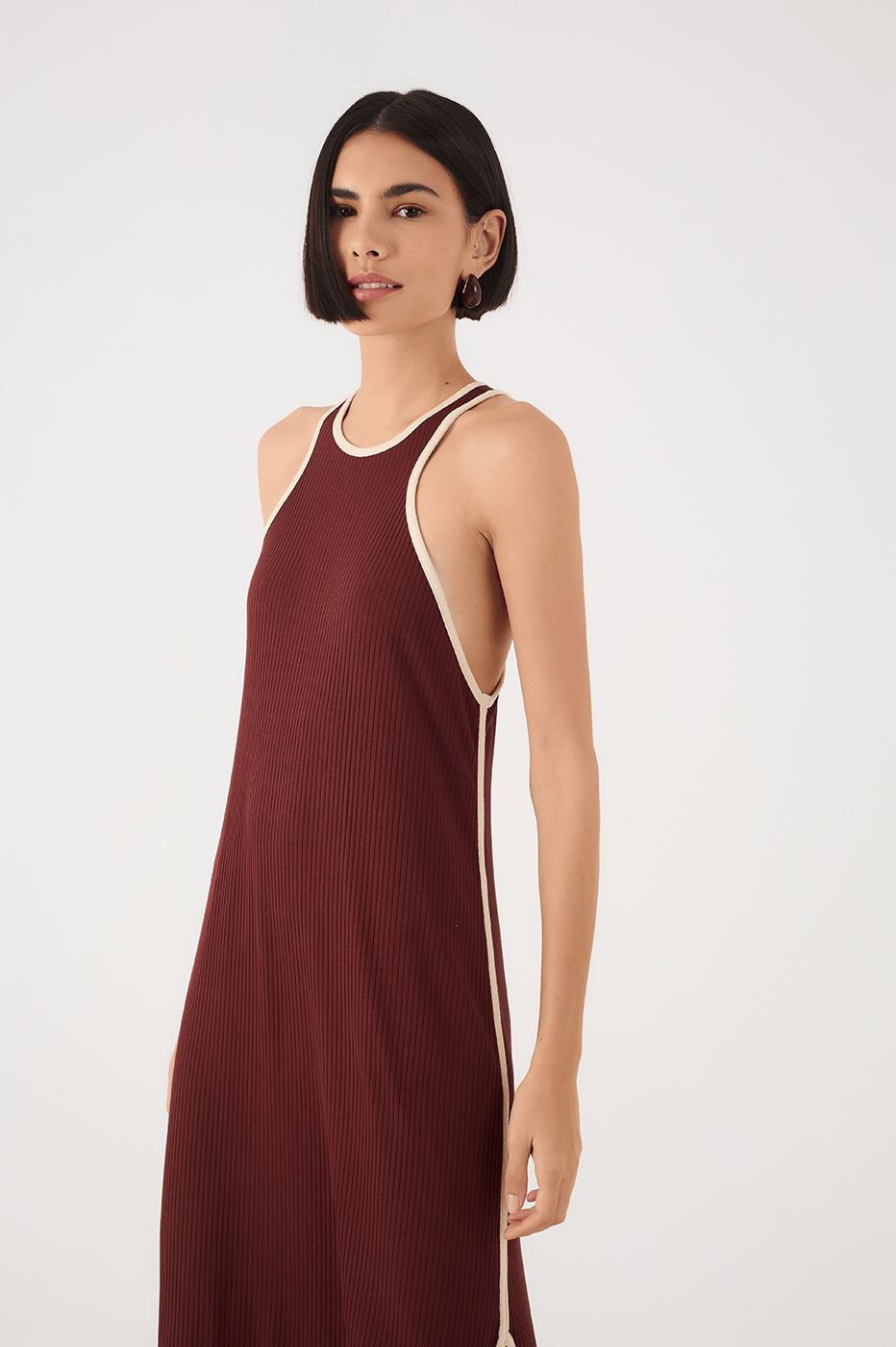 Brown Side Slit Ribbed Maxi Dress