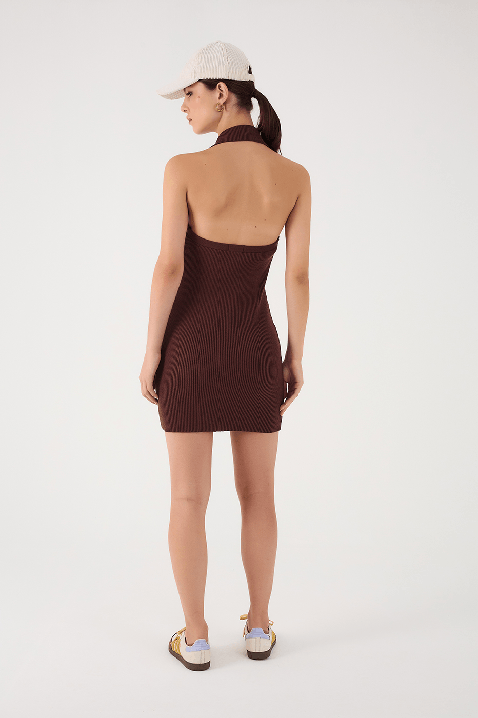Brown Polo Collar Tricot Mini Dress
