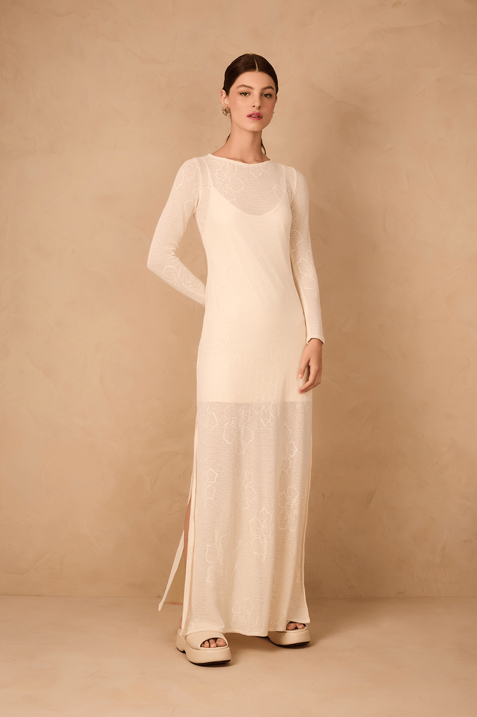 Off-White Grumari Side Slit Lined Jacquard Maxi Dress