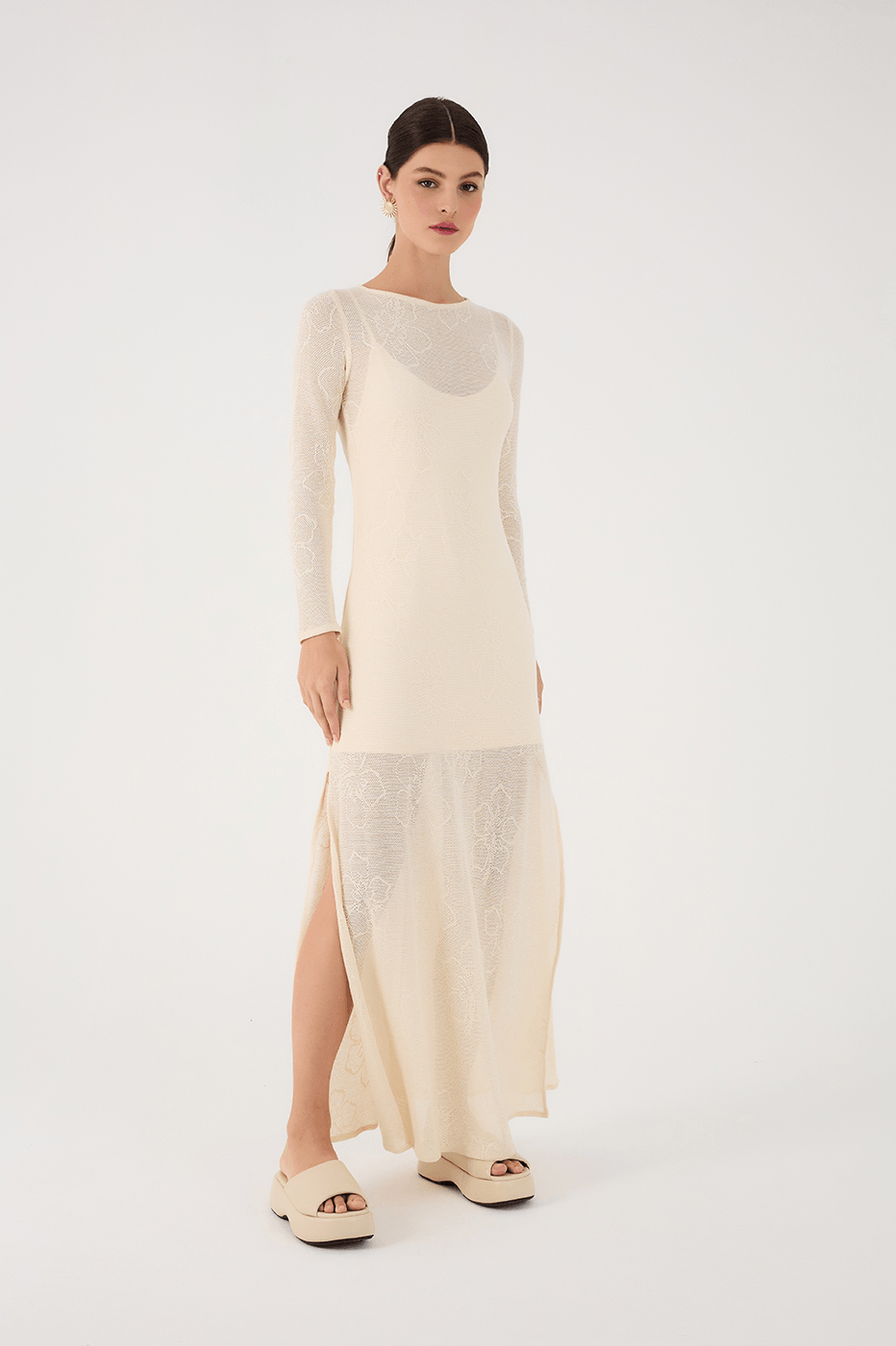 Off-White Grumari Side Slit Lined Jacquard Maxi Dress