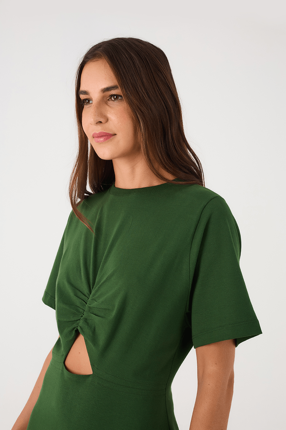 Green Botanical Ruched Bodice Short Sleeve Maxi Dress
