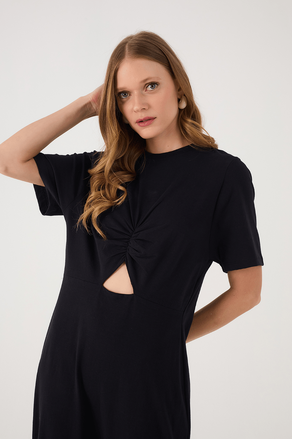 Black Ruched Bodice Short Sleeve Maxi Dress