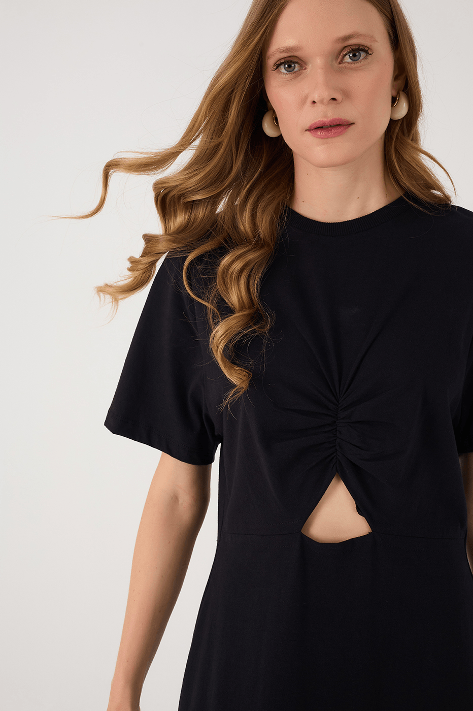 Black Ruched Bodice Short Sleeve Maxi Dress