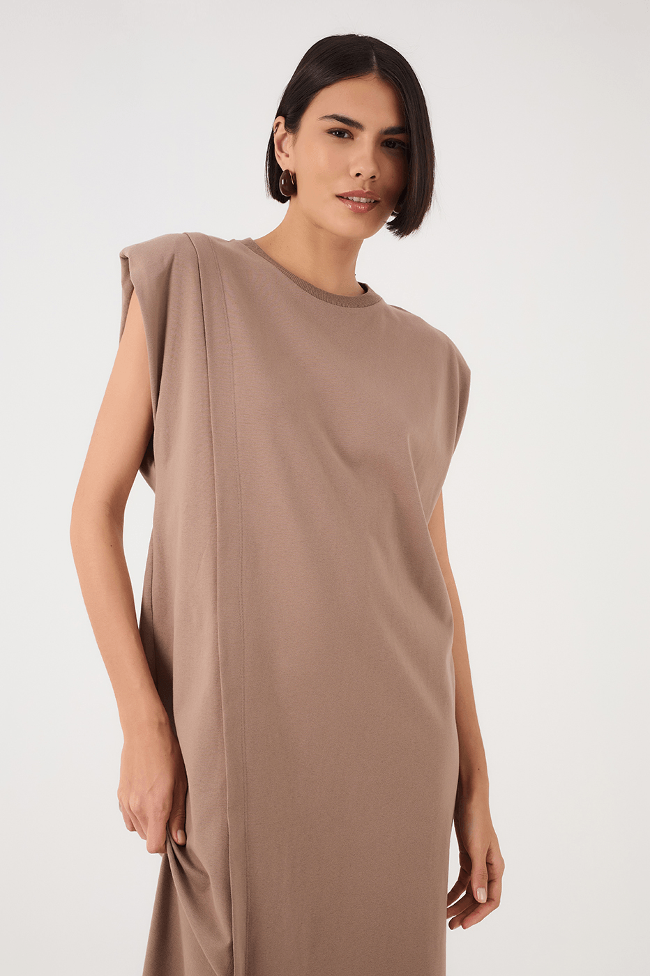 Grey Mirante Padded Shoulder Front Slit Maxi Dress