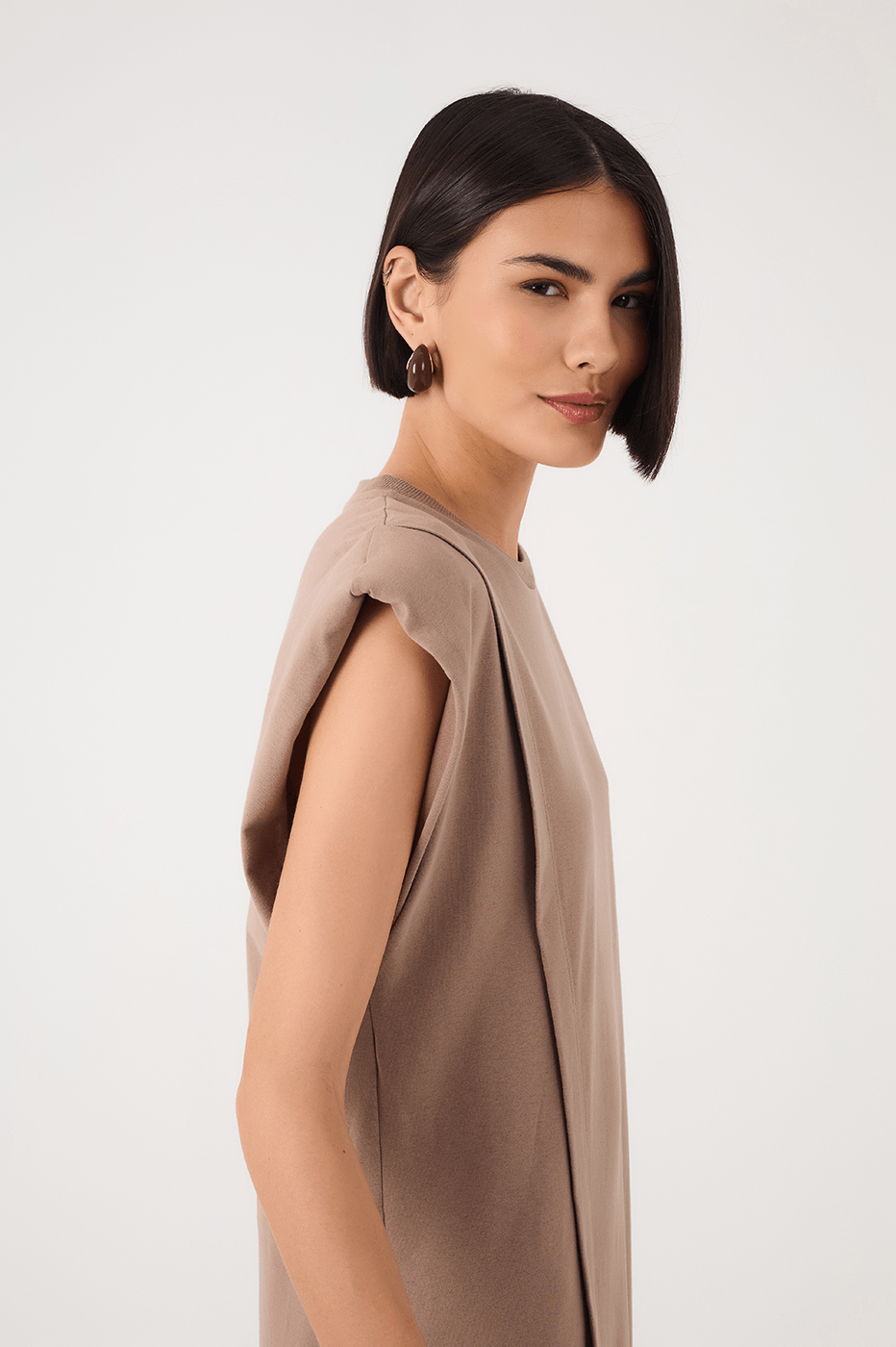 Grey Mirante Padded Shoulder Front Slit Maxi Dress