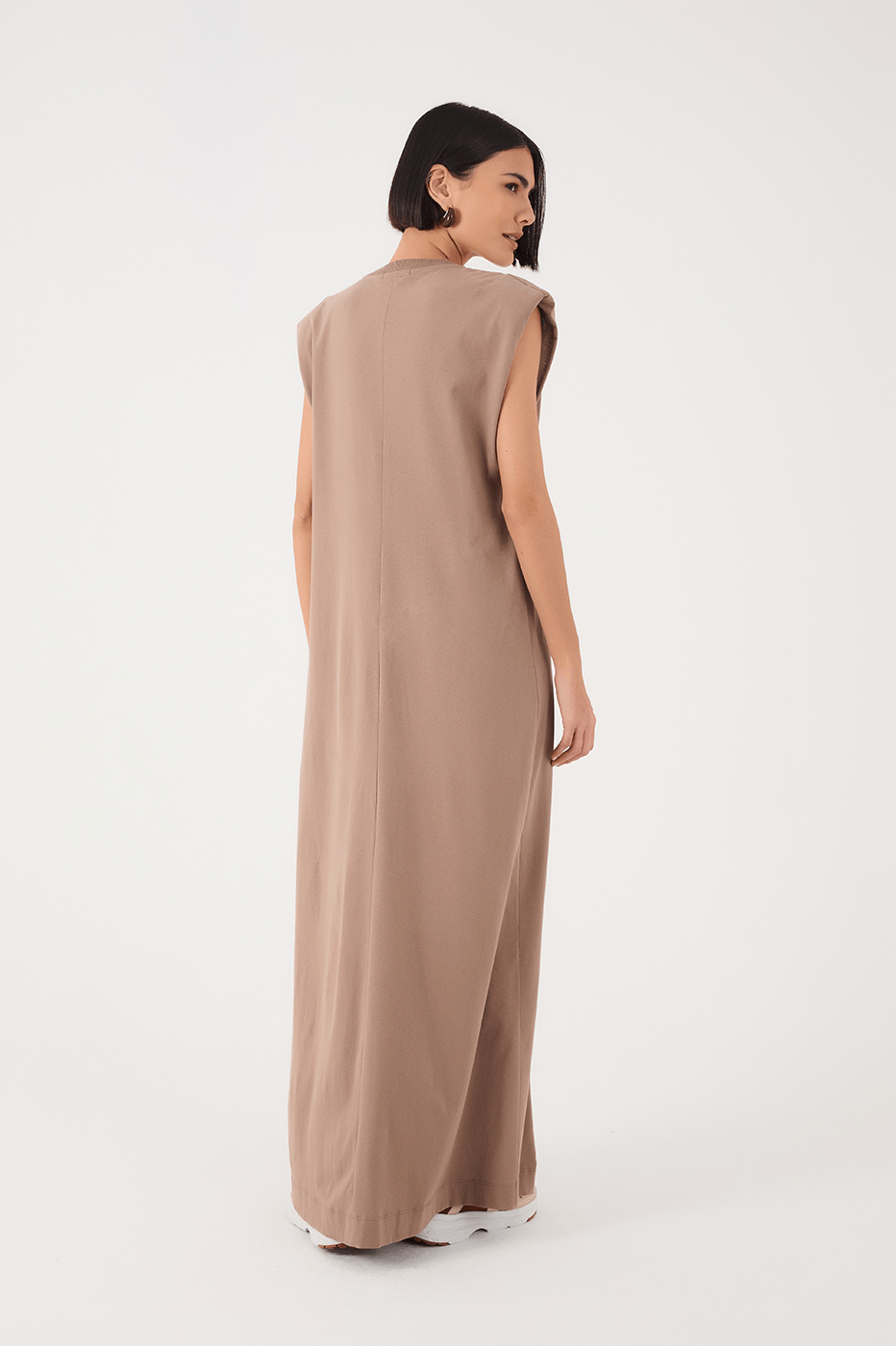 Grey Mirante Padded Shoulder Front Slit Maxi Dress
