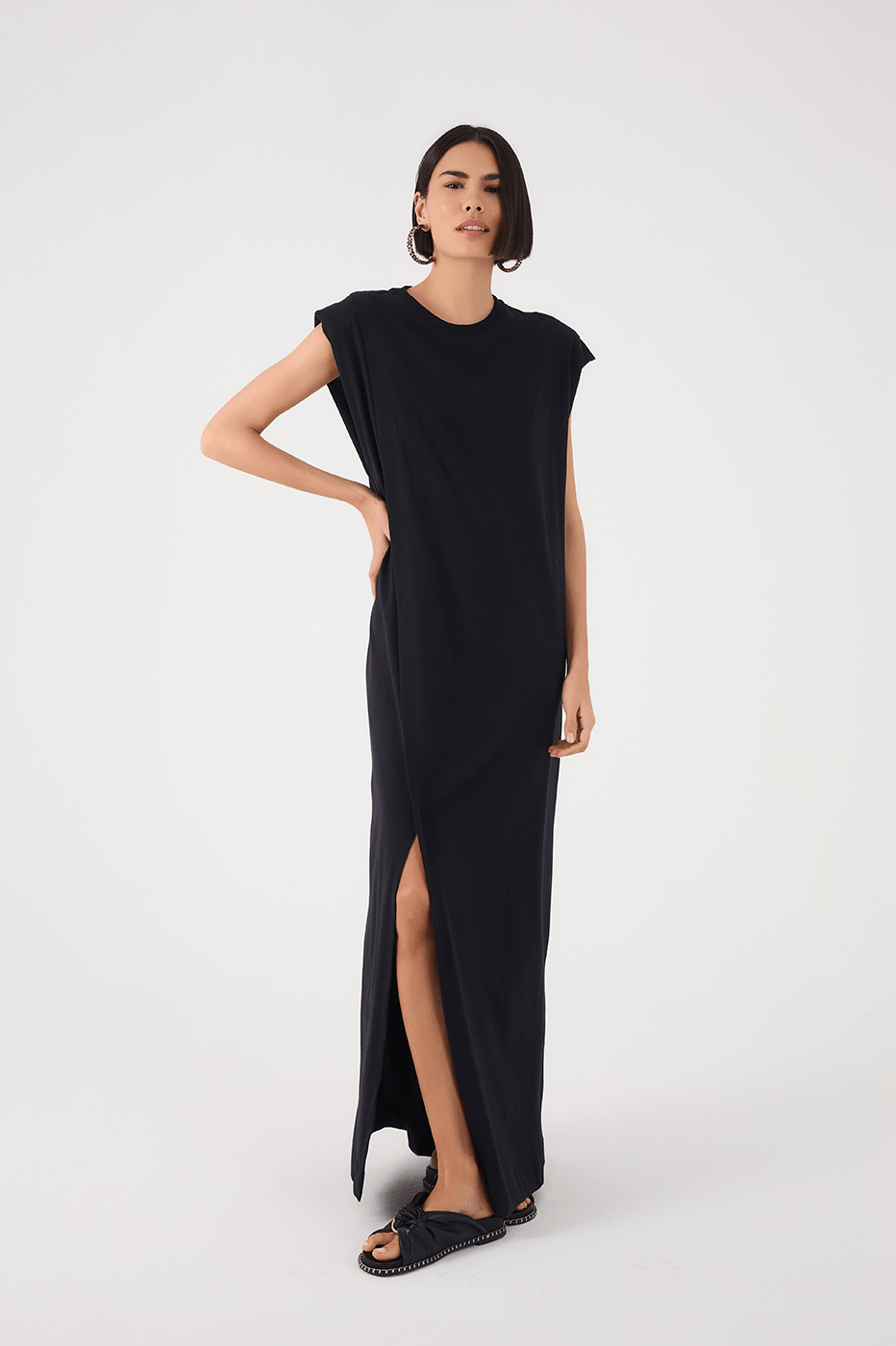 black padded shoulder dress Black Maxi Dress - Shoulder Pad Dress - Jersey Maxi Dress