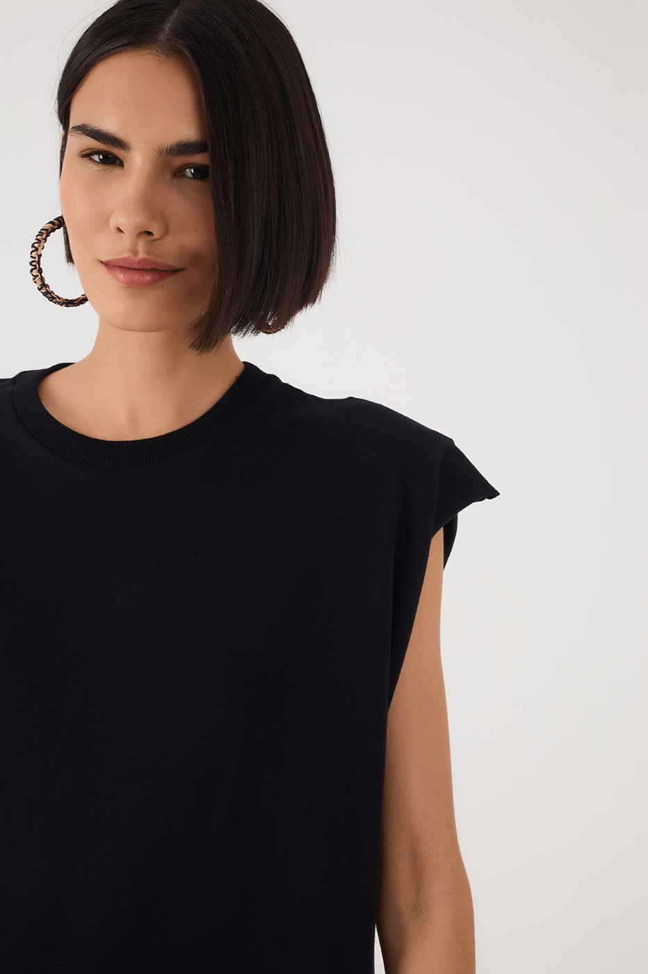 Black Padded Shoulder Front Slit Maxi Dress