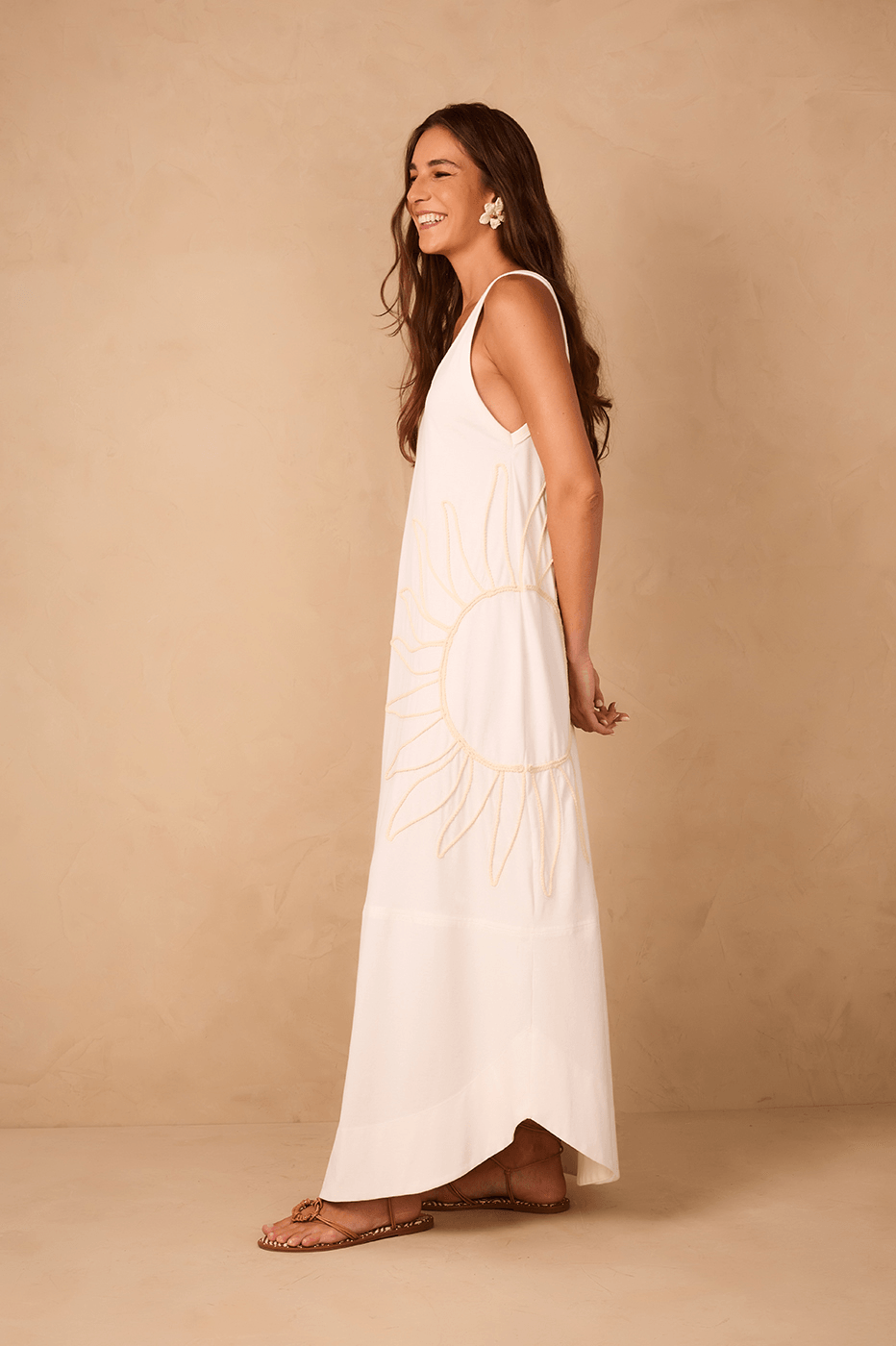 Off-White Embroidered Sun Sleeveless Relaxed Maxi Dress