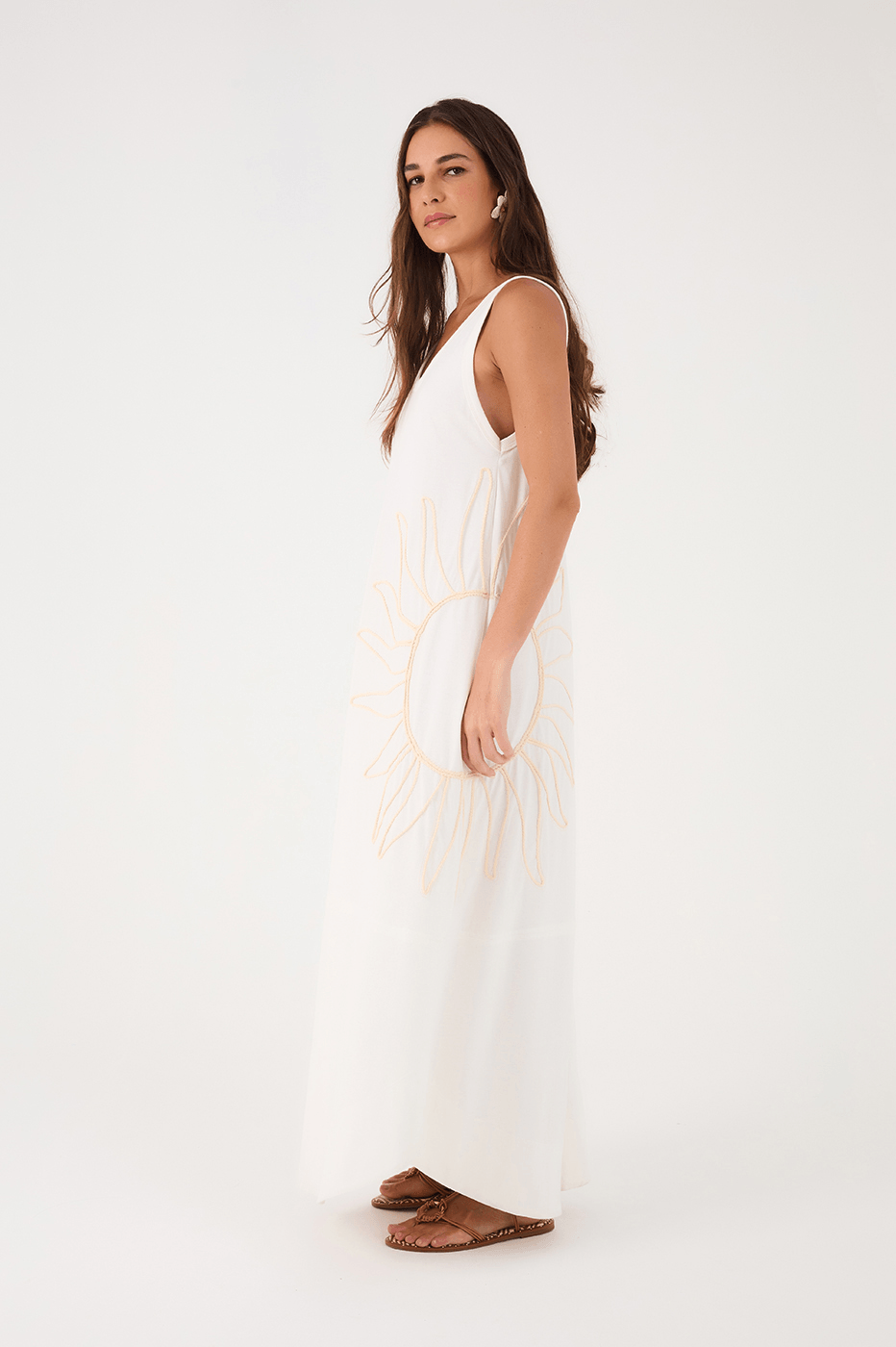 Off-White Embroidered Sun Sleeveless Relaxed Maxi Dress