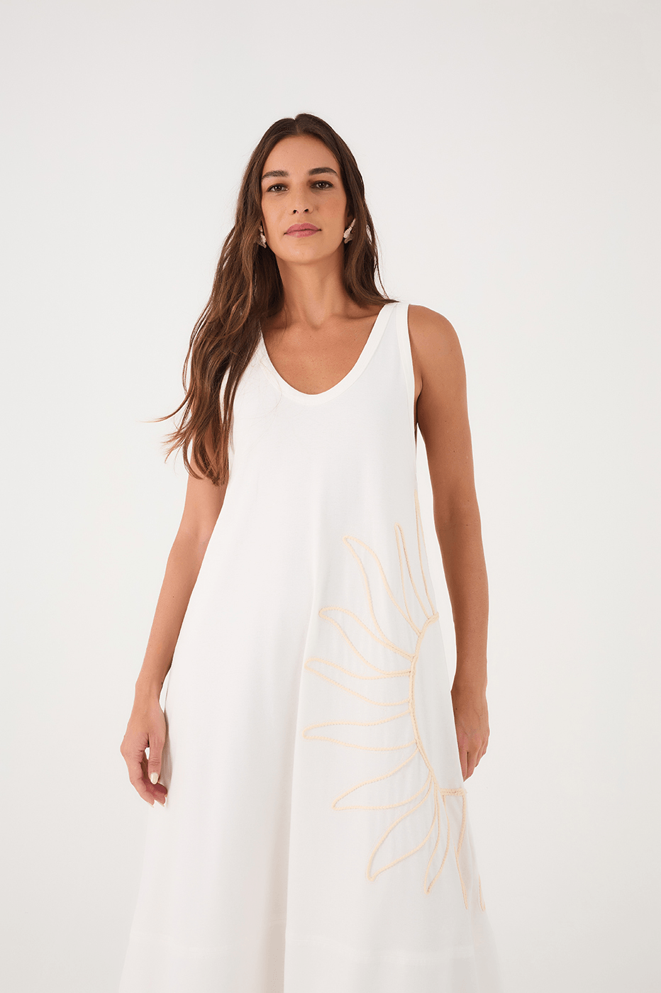 Off-White Embroidered Sun Sleeveless Relaxed Maxi Dress