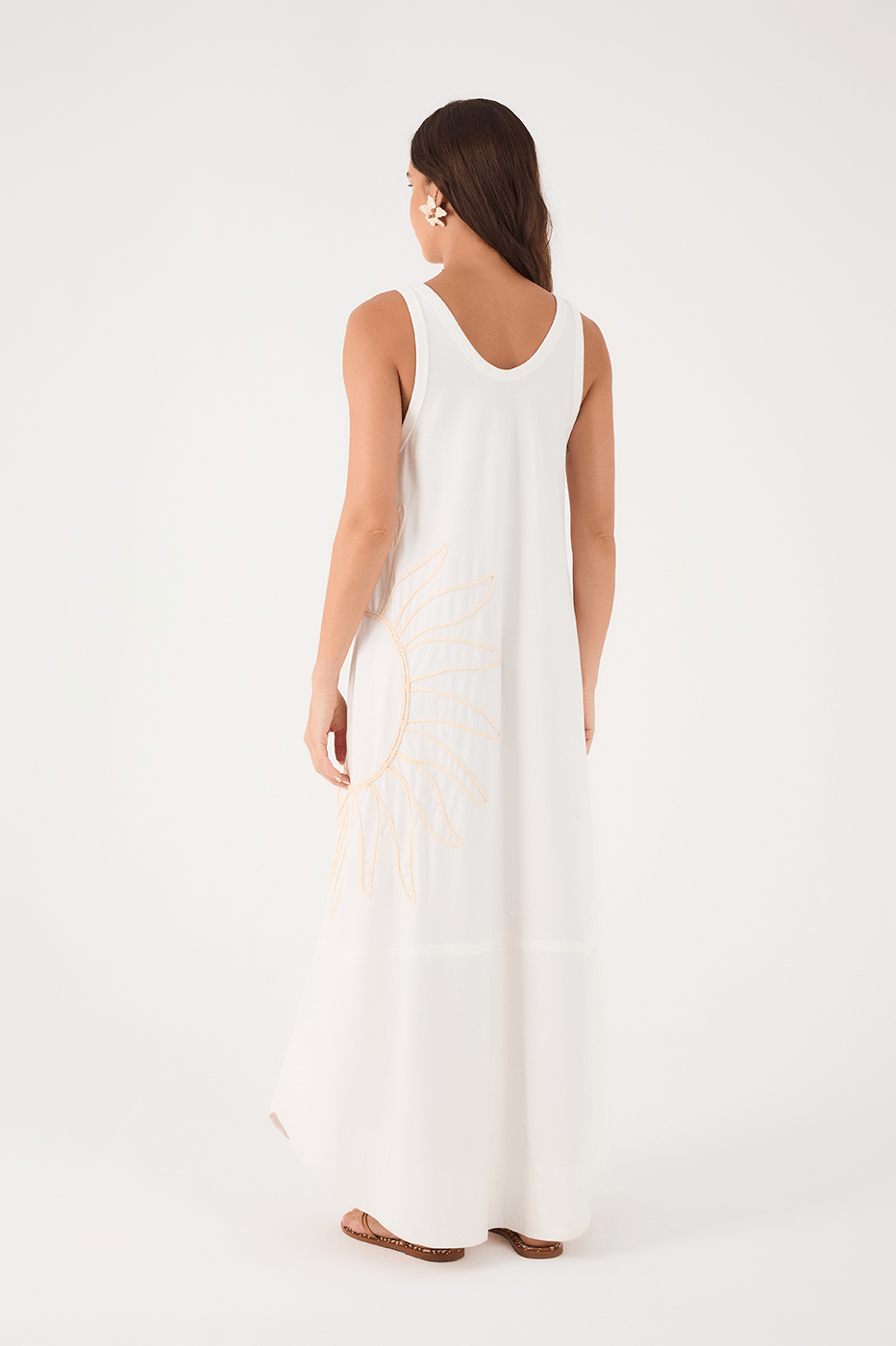 Off-White Embroidered Sun Sleeveless Relaxed Maxi Dress