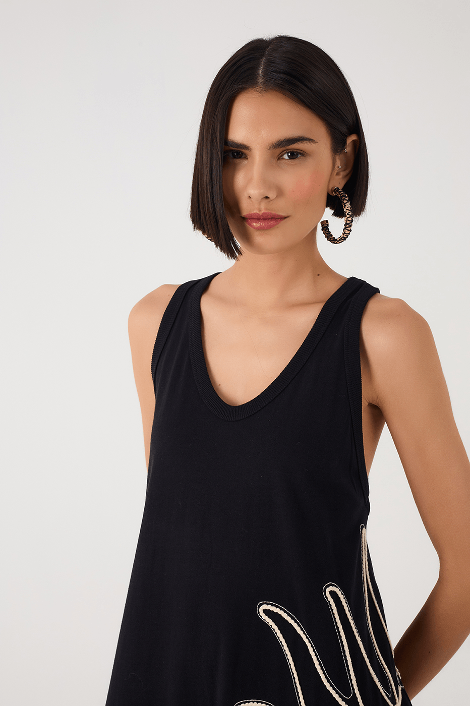 Black Embroidered Sun Sleeveless Relaxed Maxi Dress