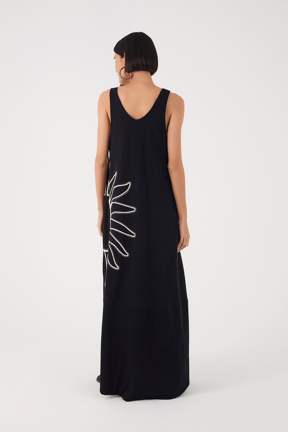 Black Embroidered Sun Sleeveless Relaxed Maxi Dress