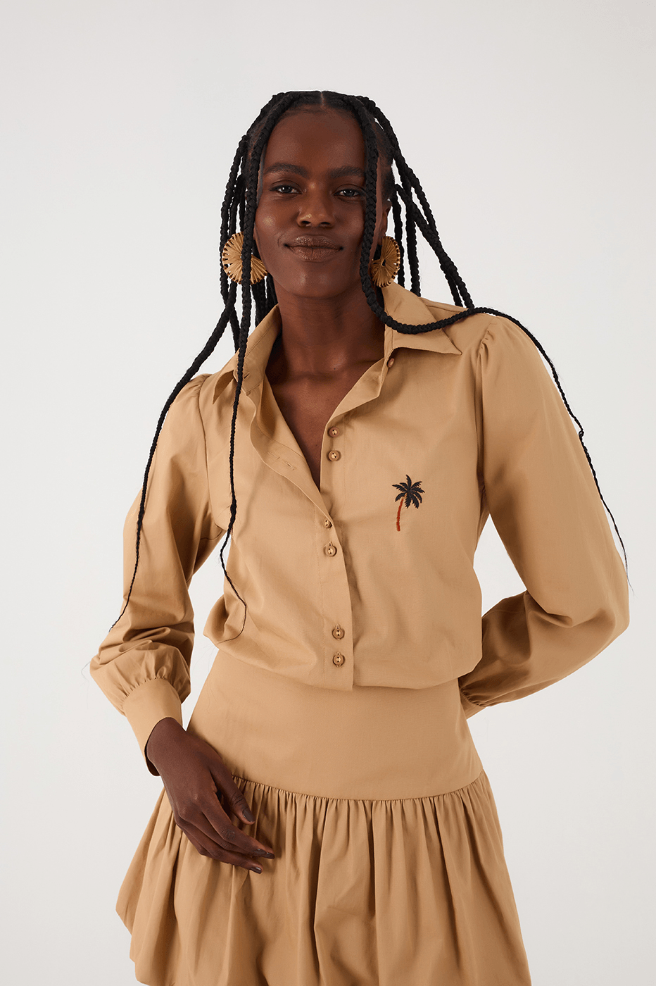 Embroidered Balloon Shirt Dress