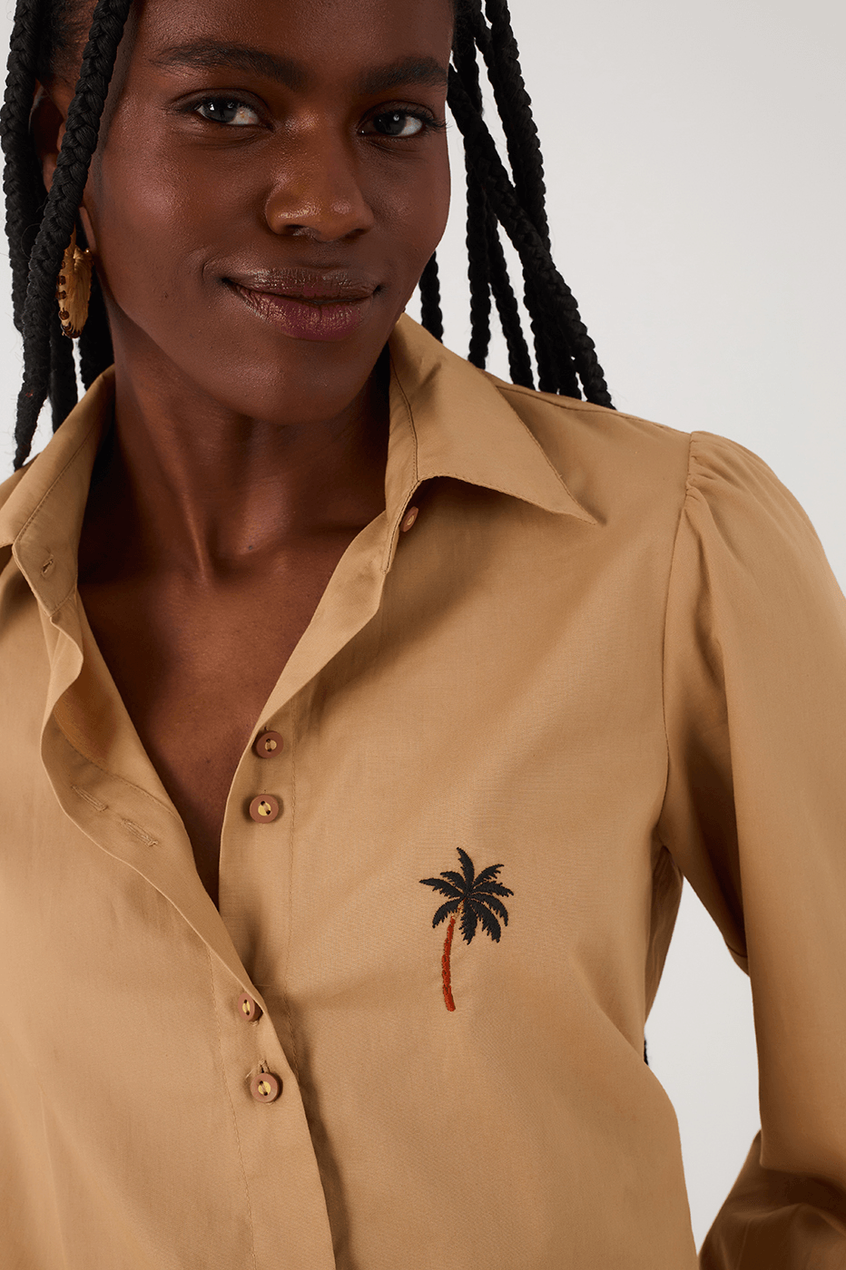 Embroidered Balloon Shirt Dress