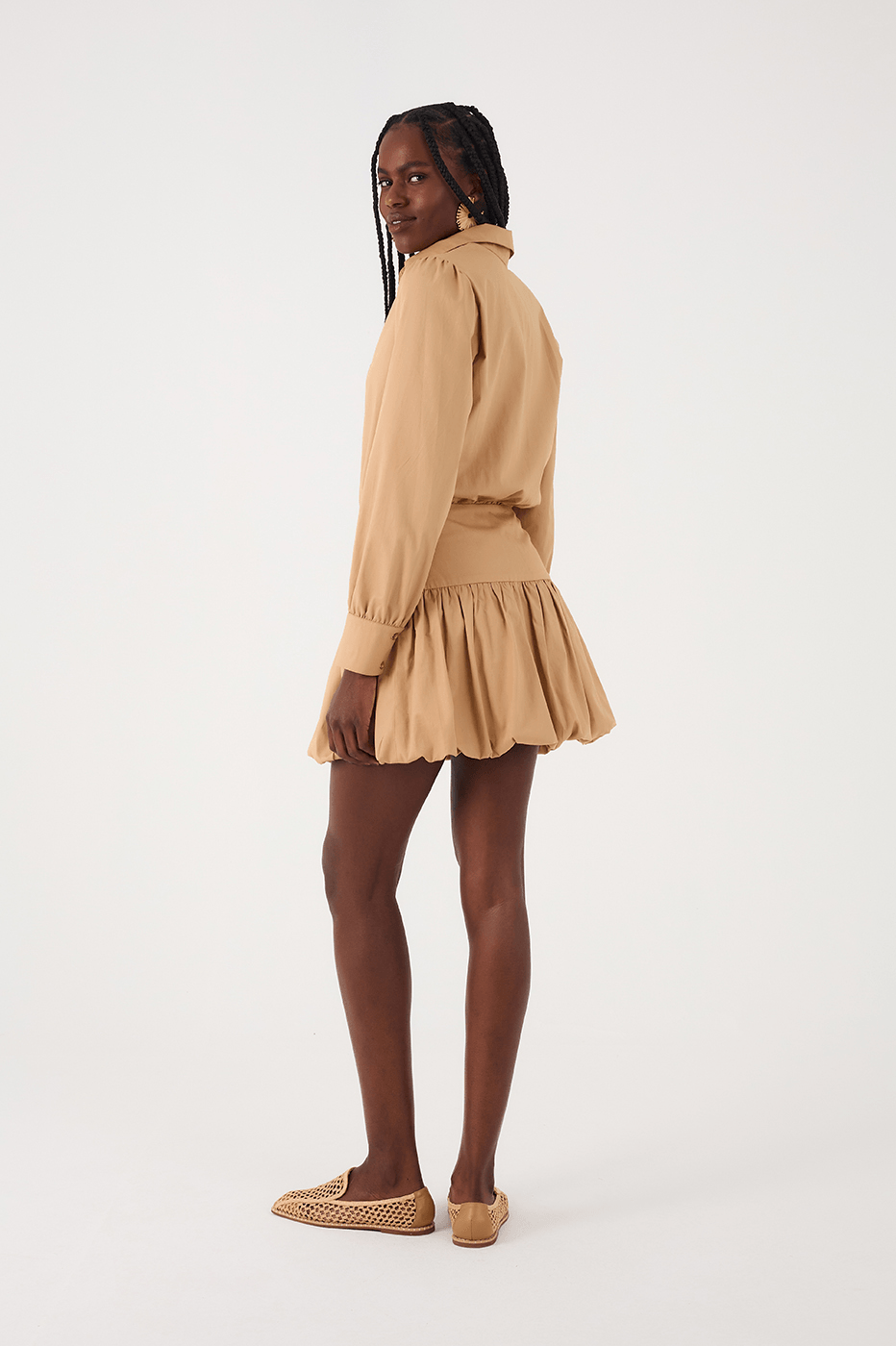 Embroidered Balloon Shirt Dress