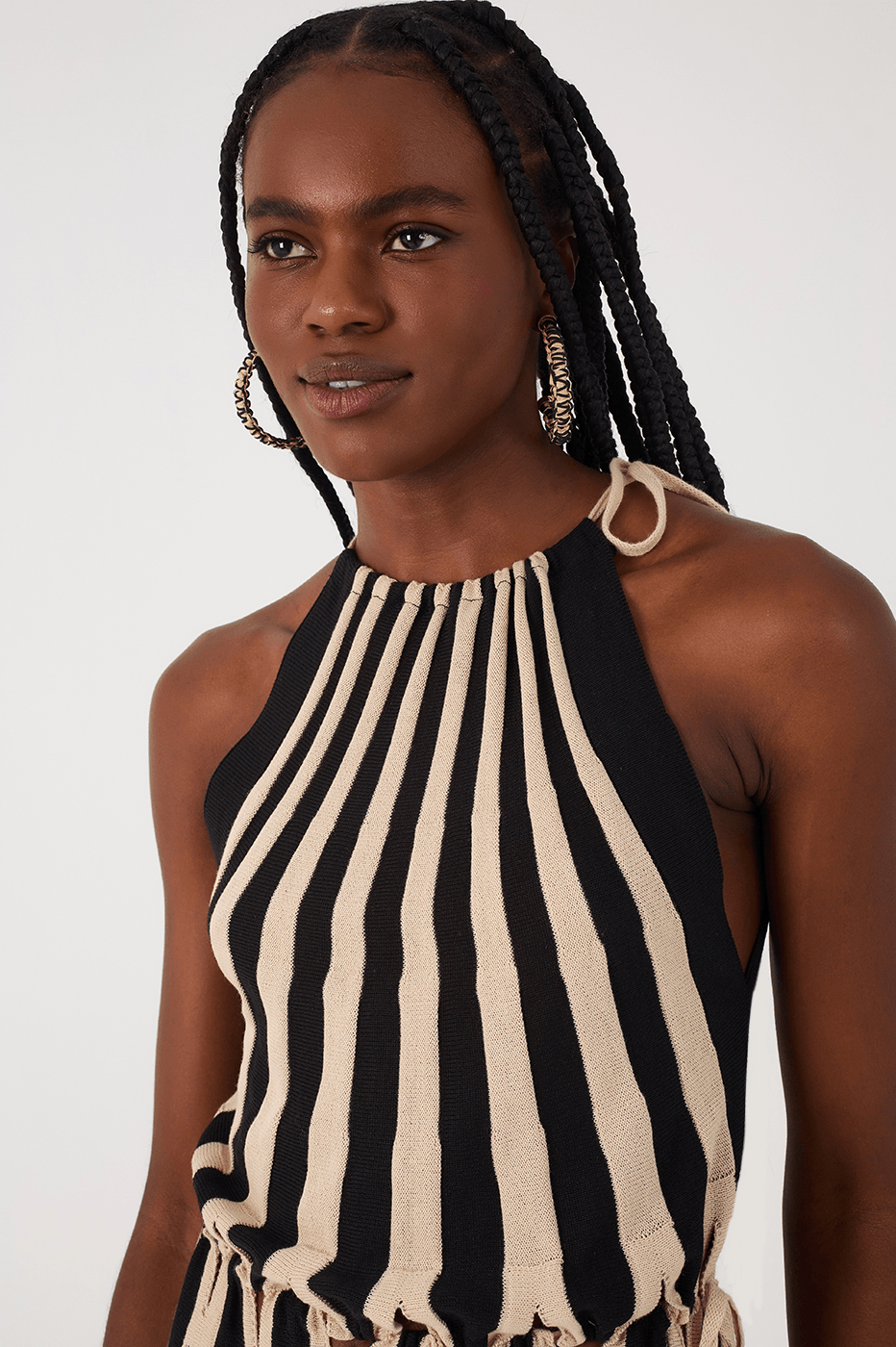 Black And White Cut-Out Waist Tricot Maxi Dress