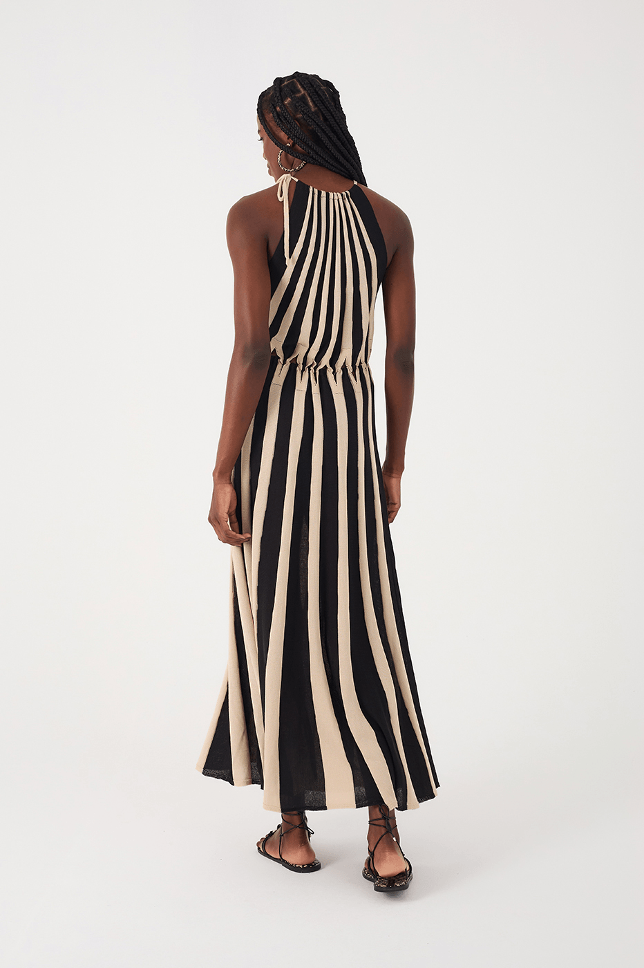 Black And White Cut-Out Waist Tricot Maxi Dress