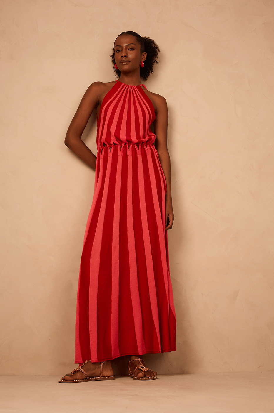 Black And White Cut-Out Waist Tricot Maxi Dress