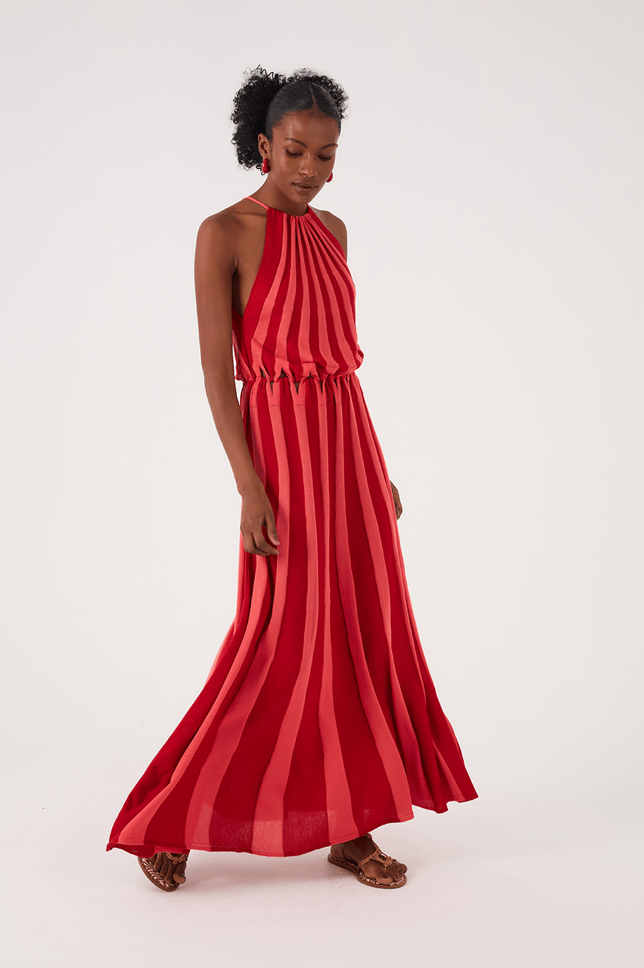 Black And White Cut-Out Waist Tricot Maxi Dress
