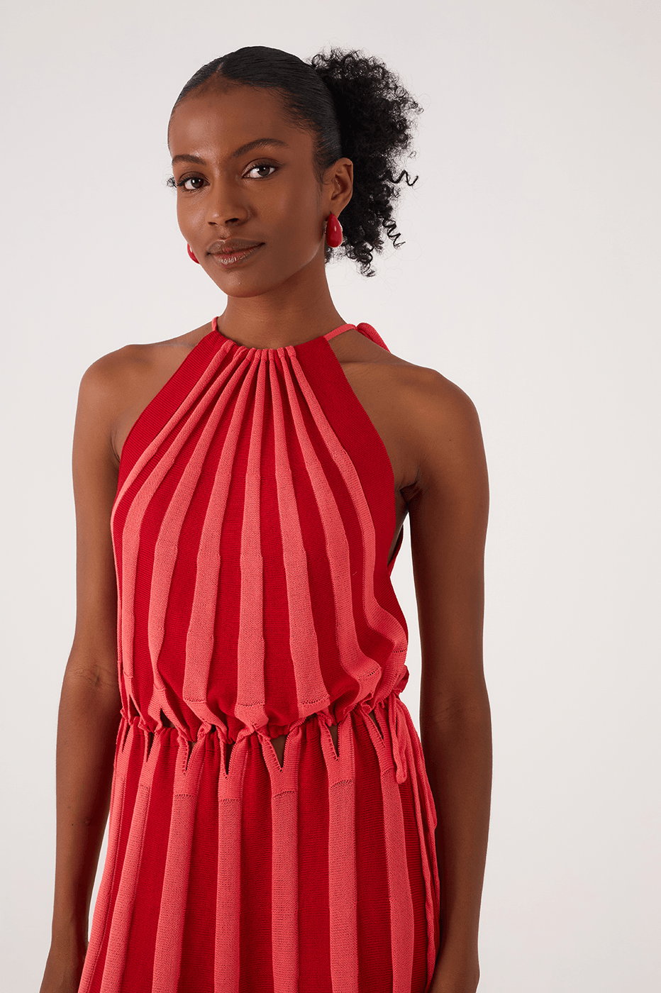 Black And White Cut-Out Waist Tricot Maxi Dress