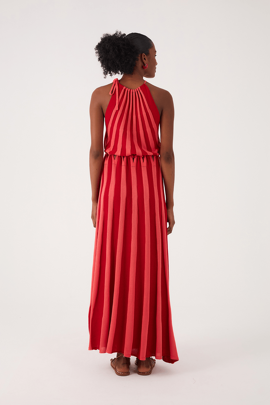 Black And White Cut-Out Waist Tricot Maxi Dress
