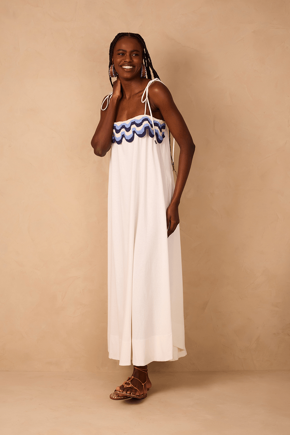 Off-White Crochet Ondas Sleeveless Maxi Dress