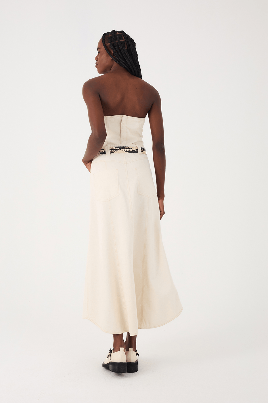 Off-White Strapless Side Pockets Linen Twill Maxi Dress