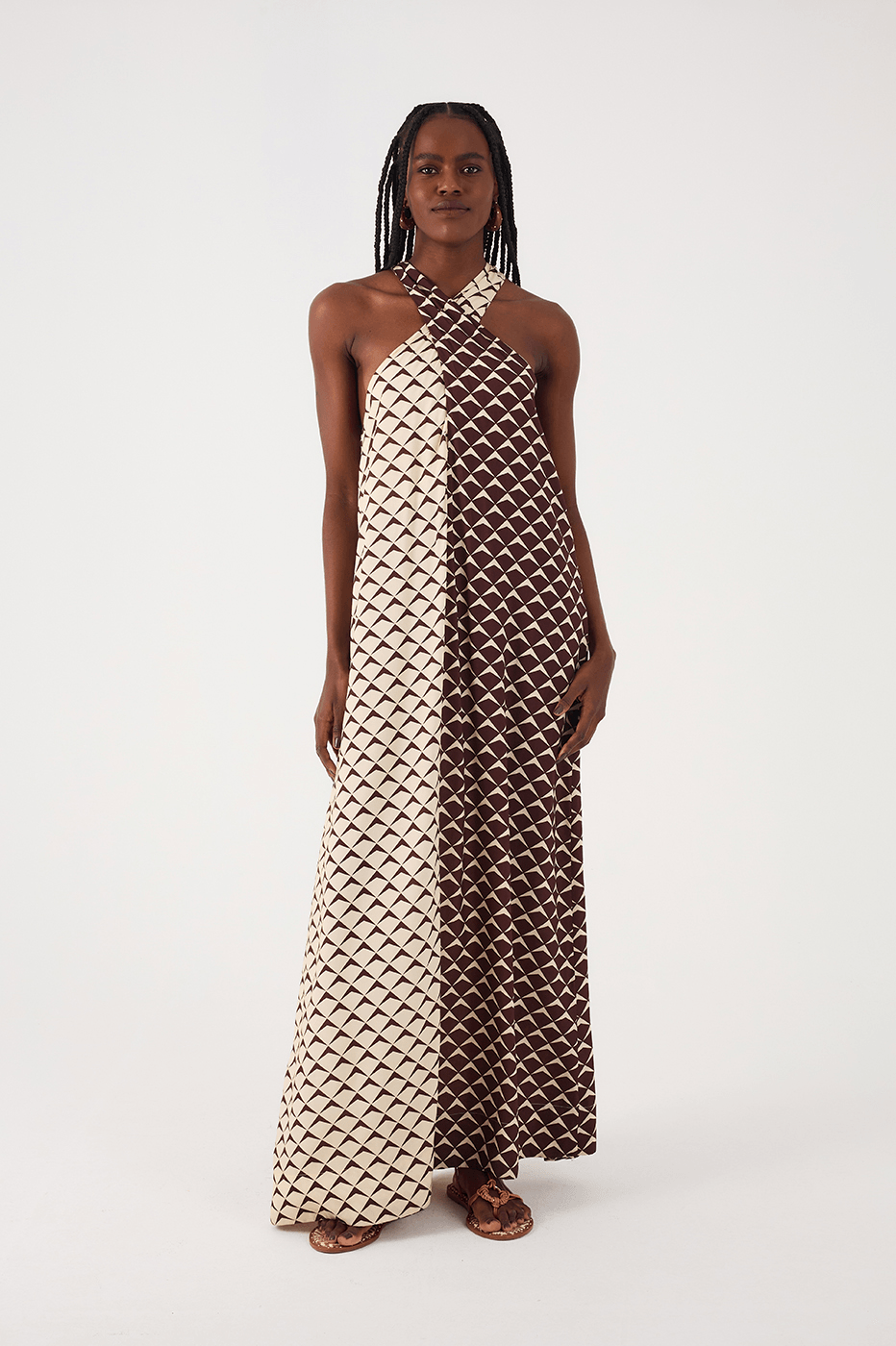 Brown Asa Delta Halter Neck Belt Maxi Dress