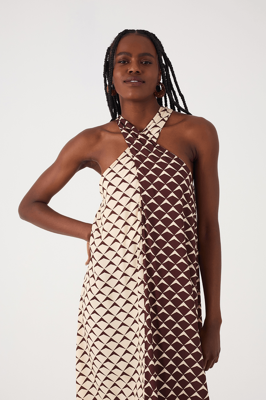 Brown Asa Delta Halter Neck Belt Maxi Dress