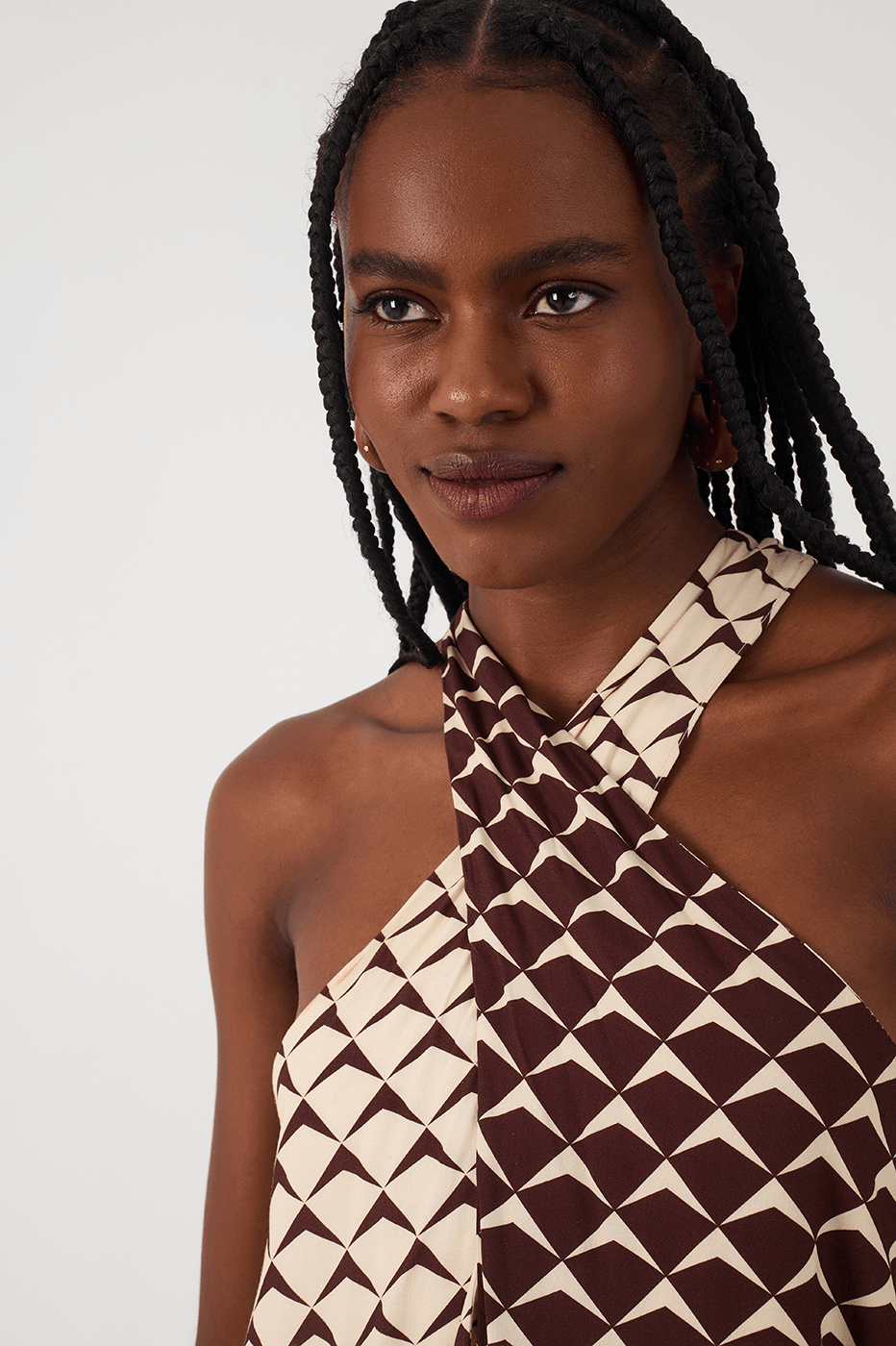 Brown Asa Delta Halter Neck Belt Maxi Dress