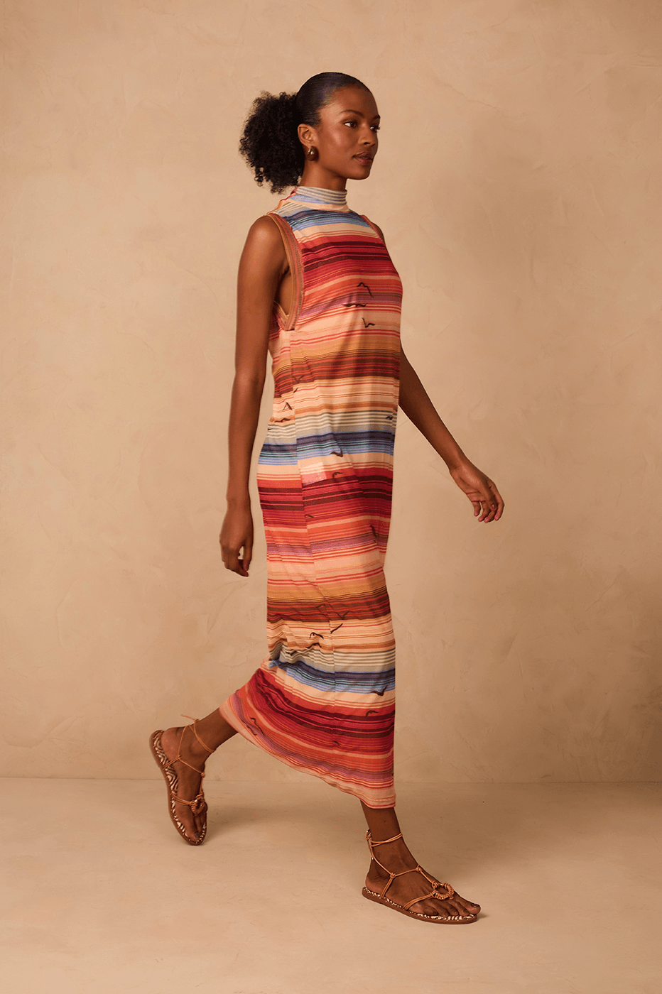 Multicolor Arpoador High Neck Sleeveless Tulle Maxi Dress