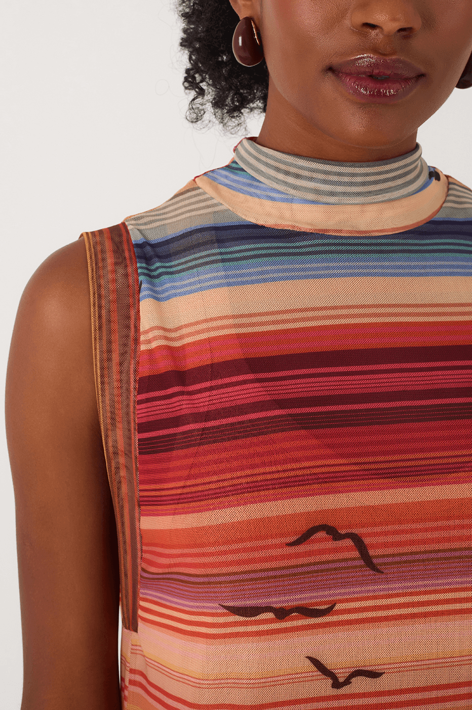 Multicolor Arpoador High Neck Sleeveless Tulle Maxi Dress