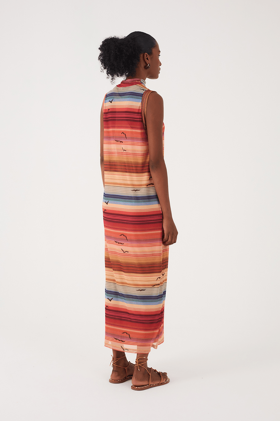 Multicolor Arpoador High Neck Sleeveless Tulle Maxi Dress