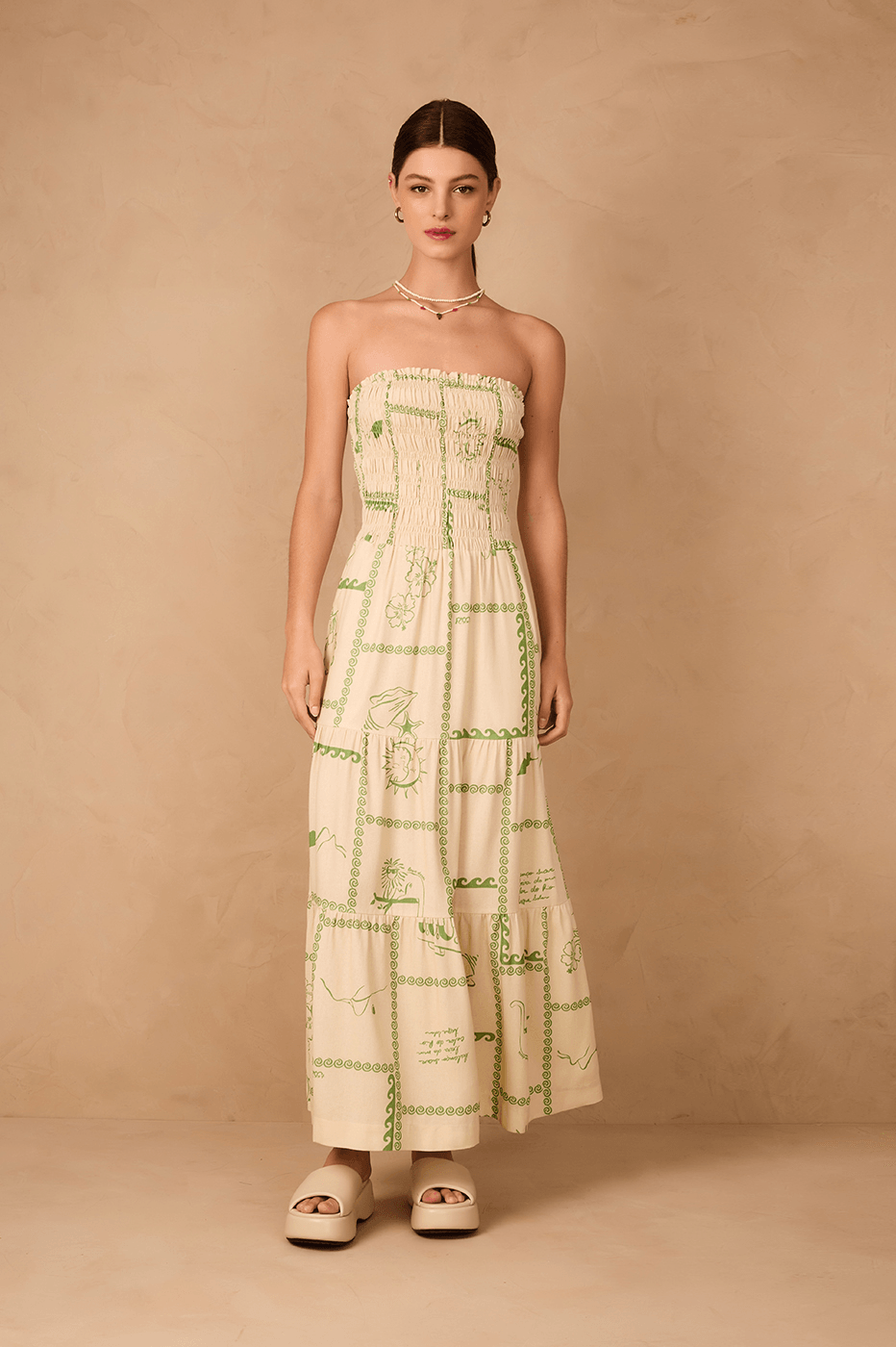 Off-White Rio Strapless Ruched Bodice Maxi Dress