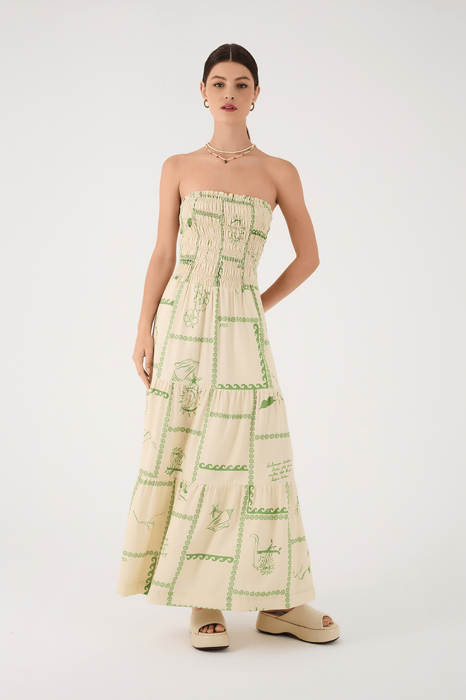 Off-White Rio Strapless Ruched Bodice Maxi Dress