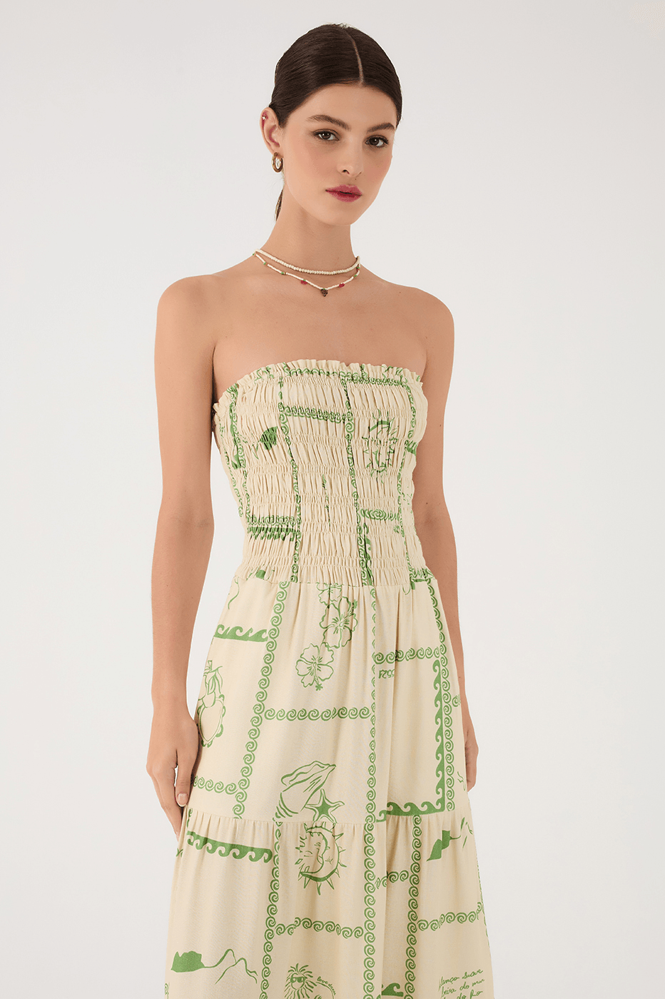 Off-White Rio Strapless Ruched Bodice Maxi Dress