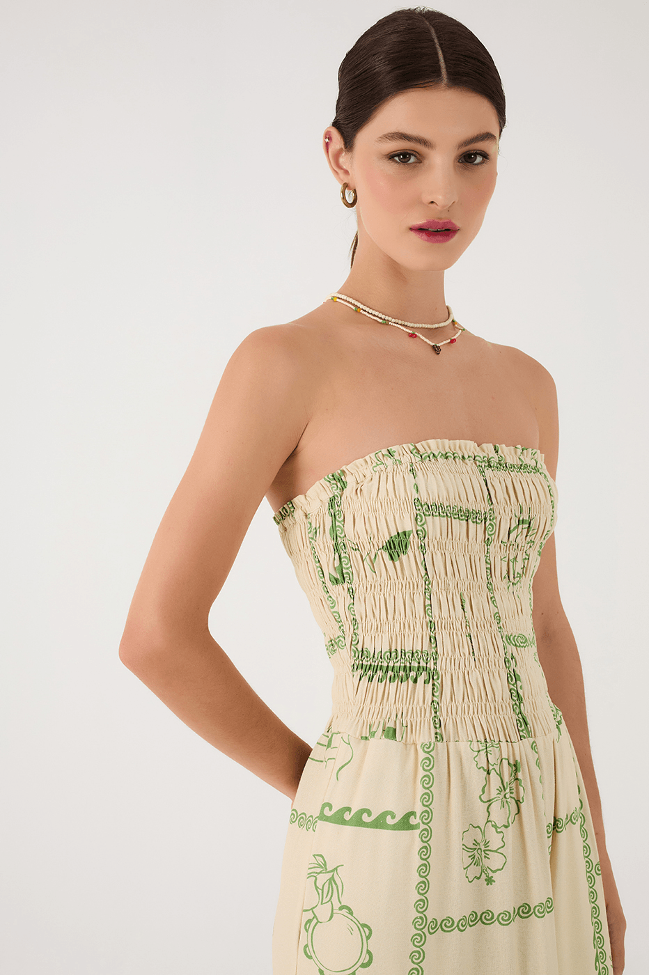 Off-White Rio Strapless Ruched Bodice Maxi Dress