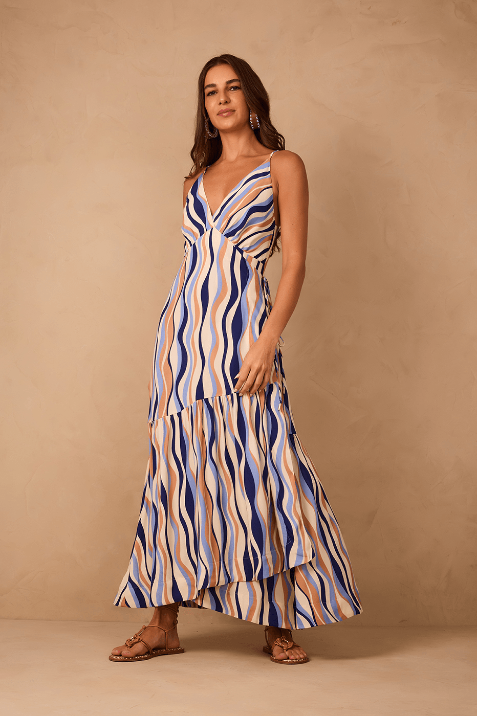 Multicolor Carioca Side Ties Layered Maxi Dress