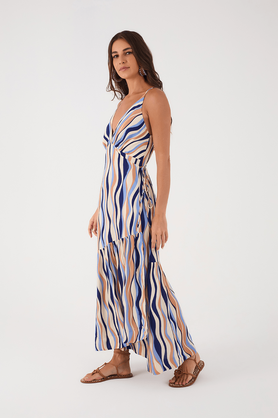 Multicolor Carioca Side Ties Layered Maxi Dress