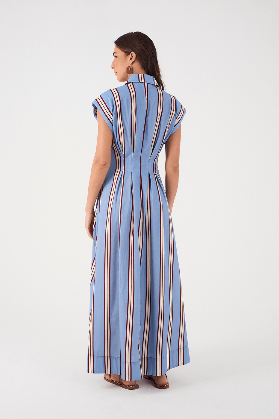 Blue Mirante Buttoned Short Sleeve Pockets Maxi Dress