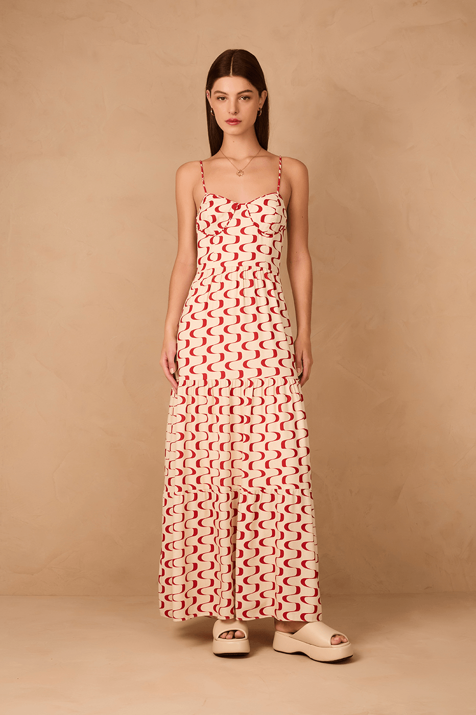 Red Copanema Sleeveless Tiered Maxi Dress