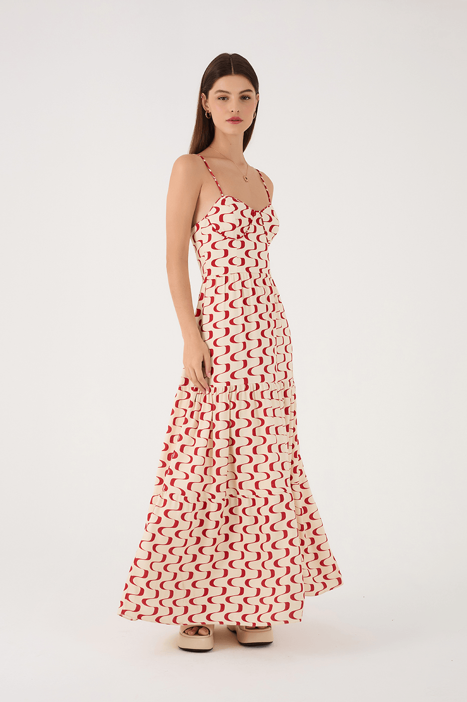 Red Copanema Sleeveless Tiered Maxi Dress