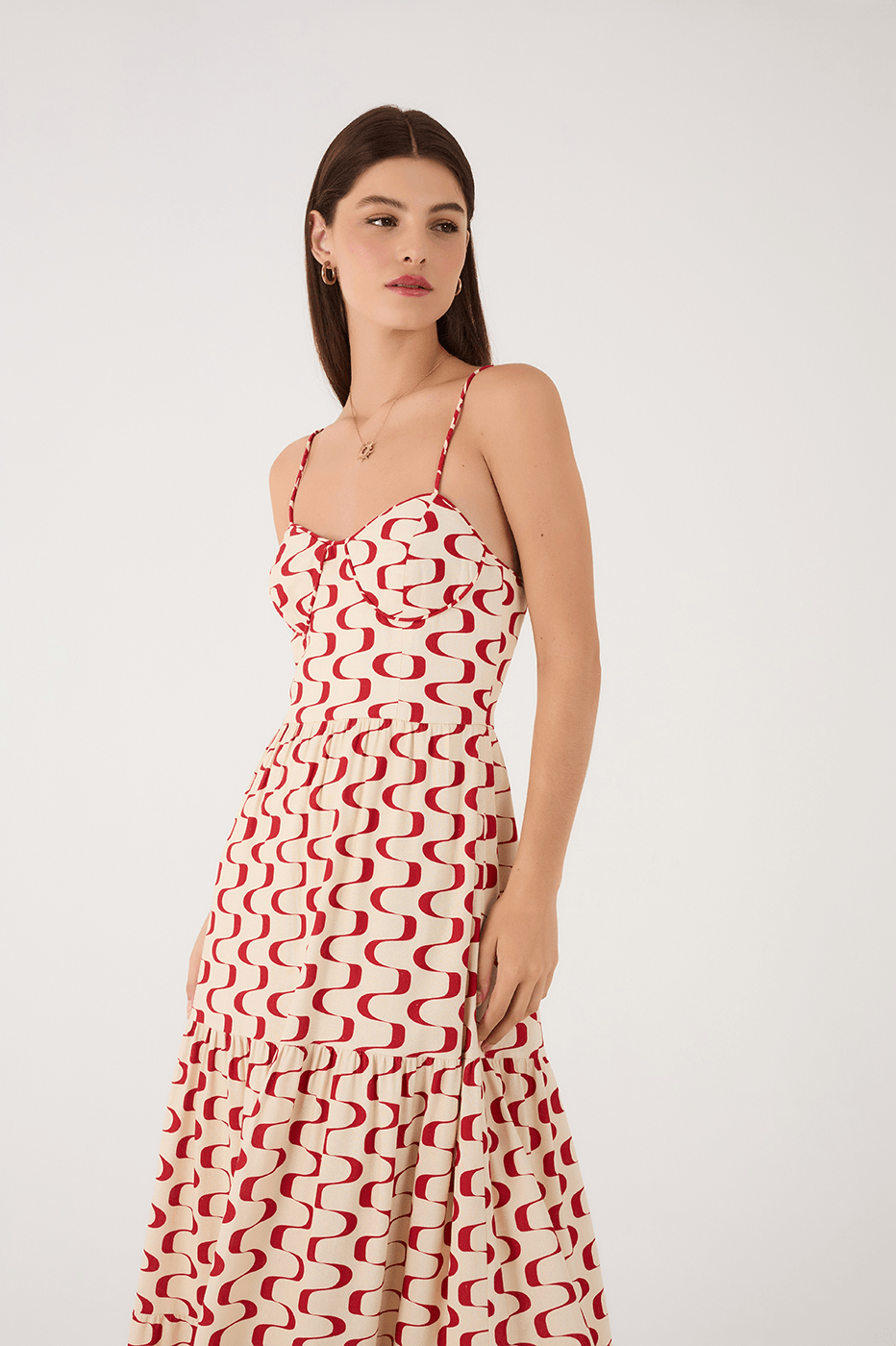 Red Copanema Sleeveless Tiered Maxi Dress