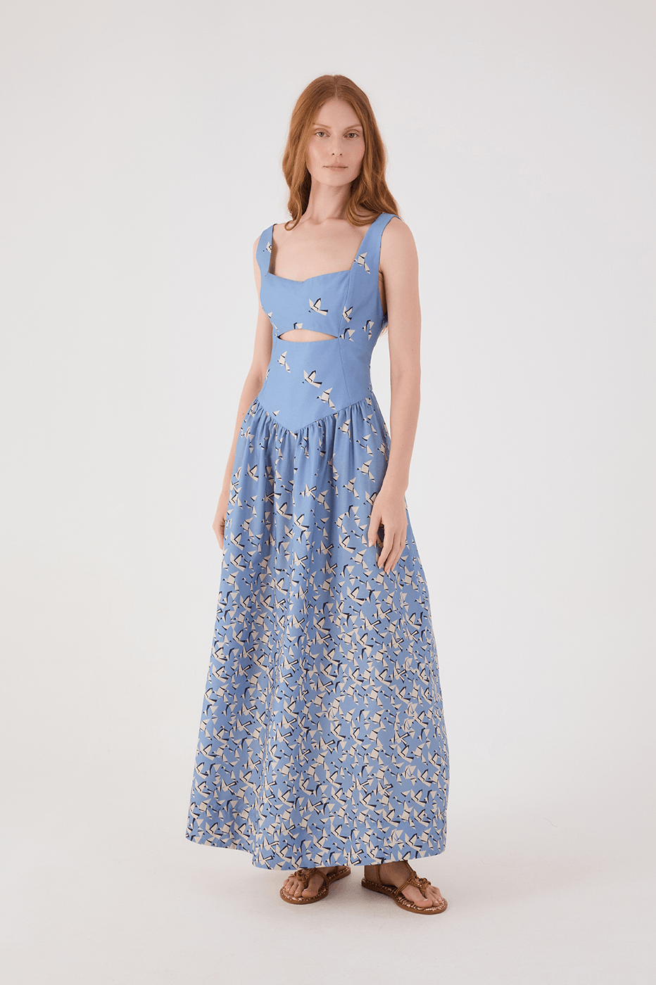 Blue Voo Livre Cut-Out Smocked Bodice Sleeveless Maxi Dress