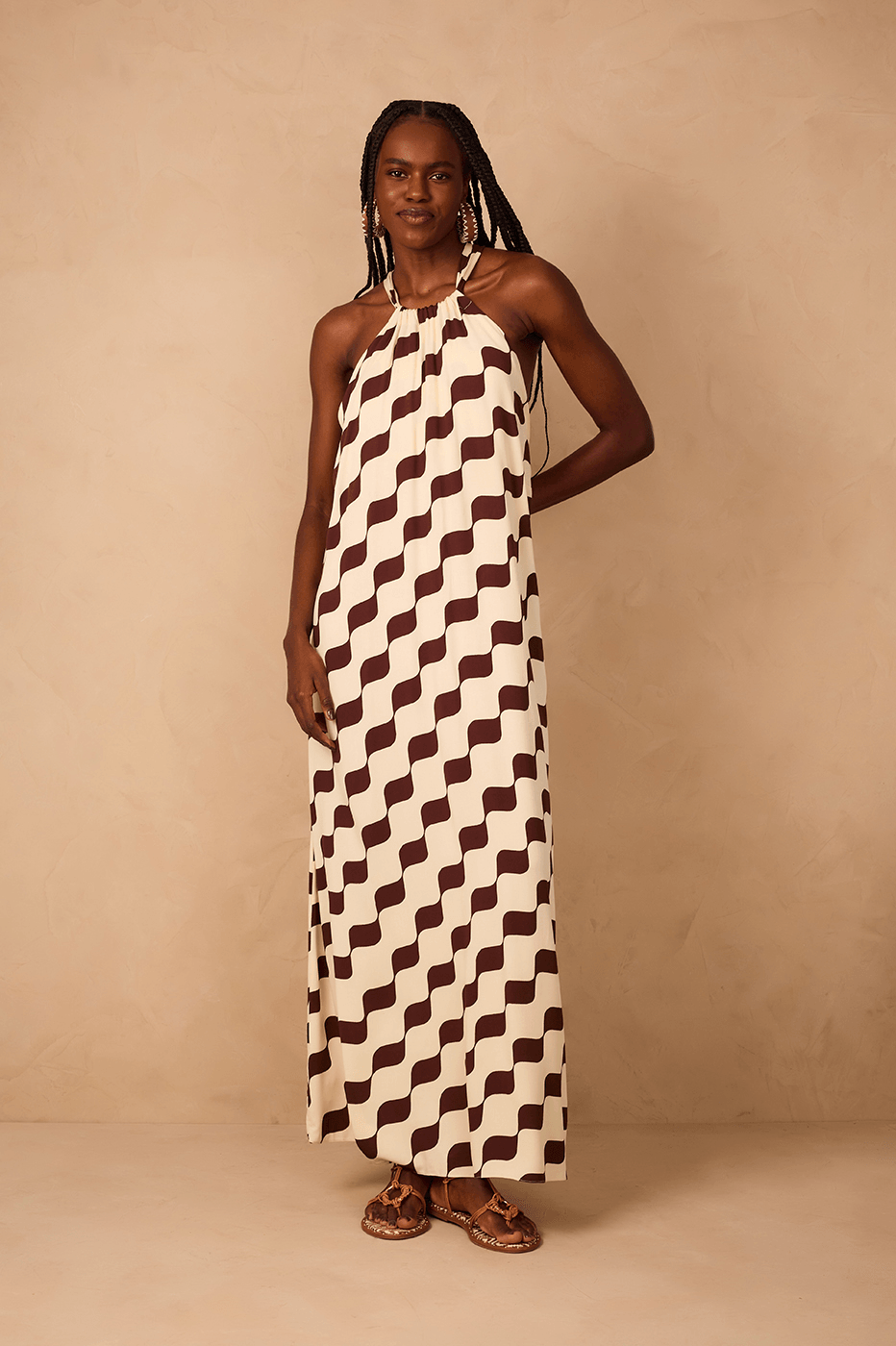 Brown Bossa Nova Halter Neck Crepe Maxi Dress in Brown Bossa Nova | Dress To Brown Bossa Nova Halter Neck Crepe Maxi Dress in Brown Bossa Nova | Dress To
